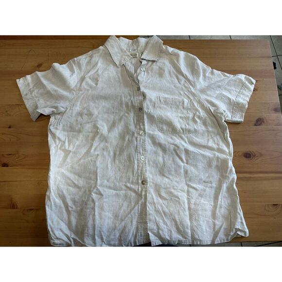 St. John's Bay Button Up 100% Linen Top Womens XL Beige Collared Short Sleeve - Picture 1 of 9